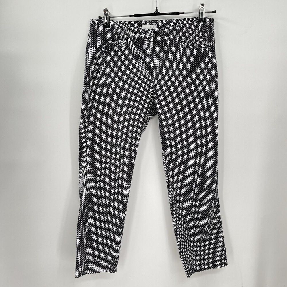 J. Jill 8P Ankle Pants Women Black White Geometric Print Stretch Cotton Career